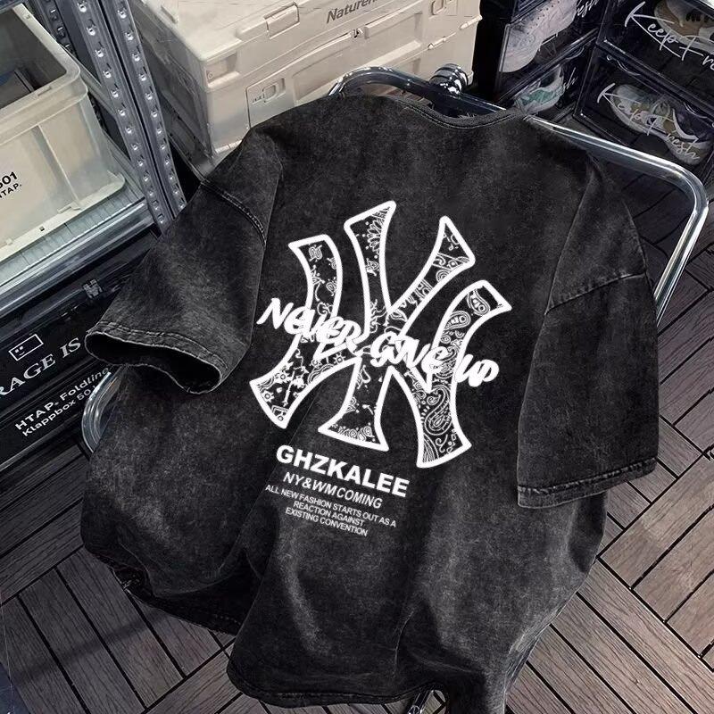 

American Retro Summer INS Trendy Brand Hip-Hop Half-Sleeve Loose Plus Size Trendy Round Neck Oversized Short Sleeve T-Shirt for Men M сірий колір