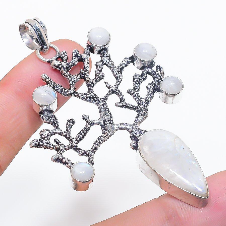 Natural Moonstone Gemstone 925 Sterling Silver Jewelry Pendant 2.96" a4p64