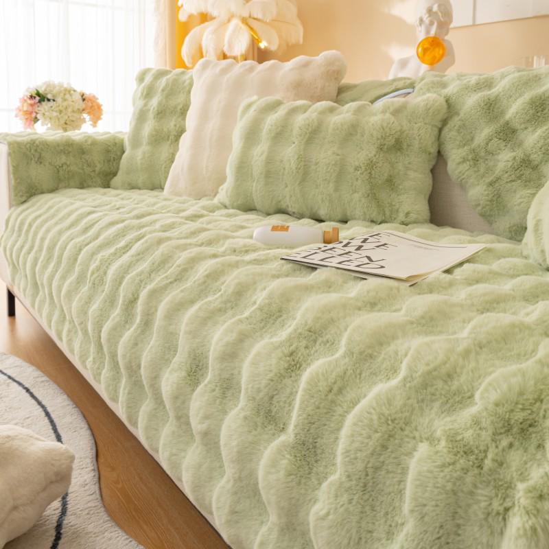 Rabbit Plush Thickened Non-Slip Winter Sofa Cushion Cover