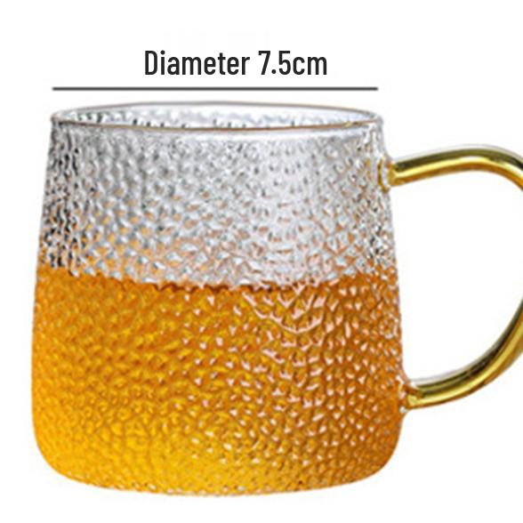 Colored Handle Hammered Glass Cup - Single Layer, Heat-Resistant, Transparent for Water, Milk, or Tea