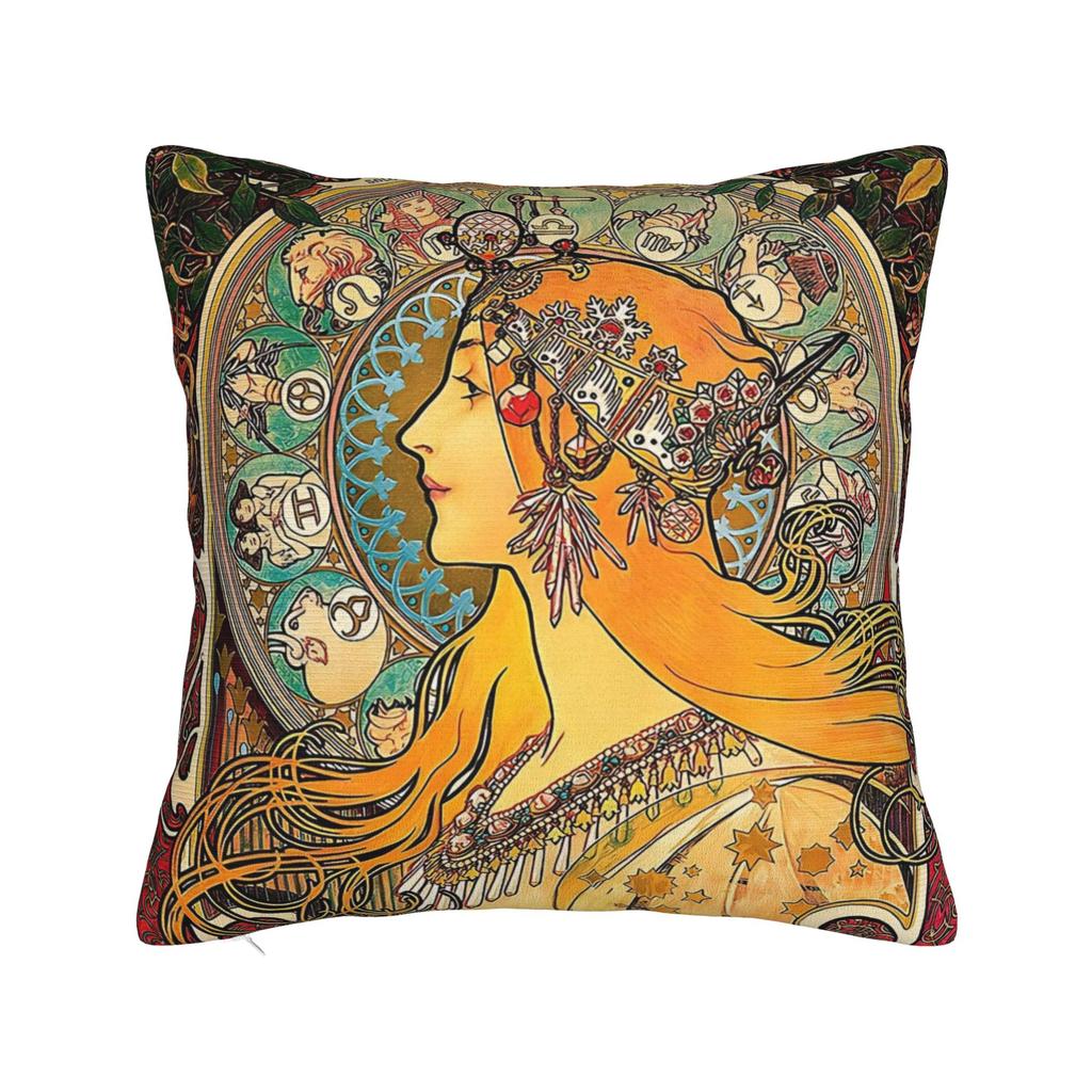 Alphonse Mucha (  )  Pillowcase Polyester Cushion Cover Decorations  Throw Pillow Case Cover Chair Zippered Xcm