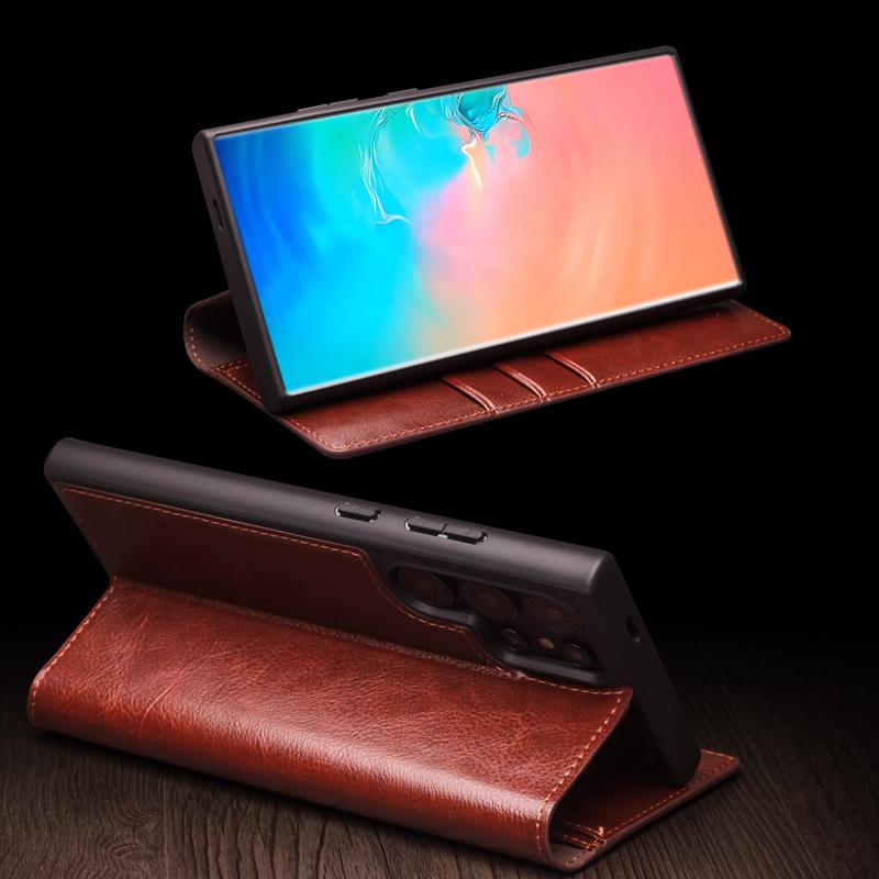 Genuine Leather Phone Case for Samsung S25+ Plus 5G Business Style Fashion Luxury with Card Slots Cover for S25 Ultra 5G
