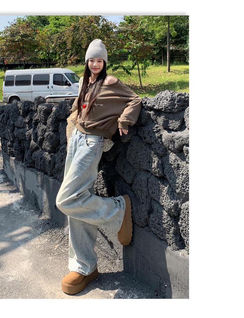 Damskie postarzane retro amerykańskie dżinsy: Jesień 2025 Luźne Szerokie Nogawki z Designem Drapanym