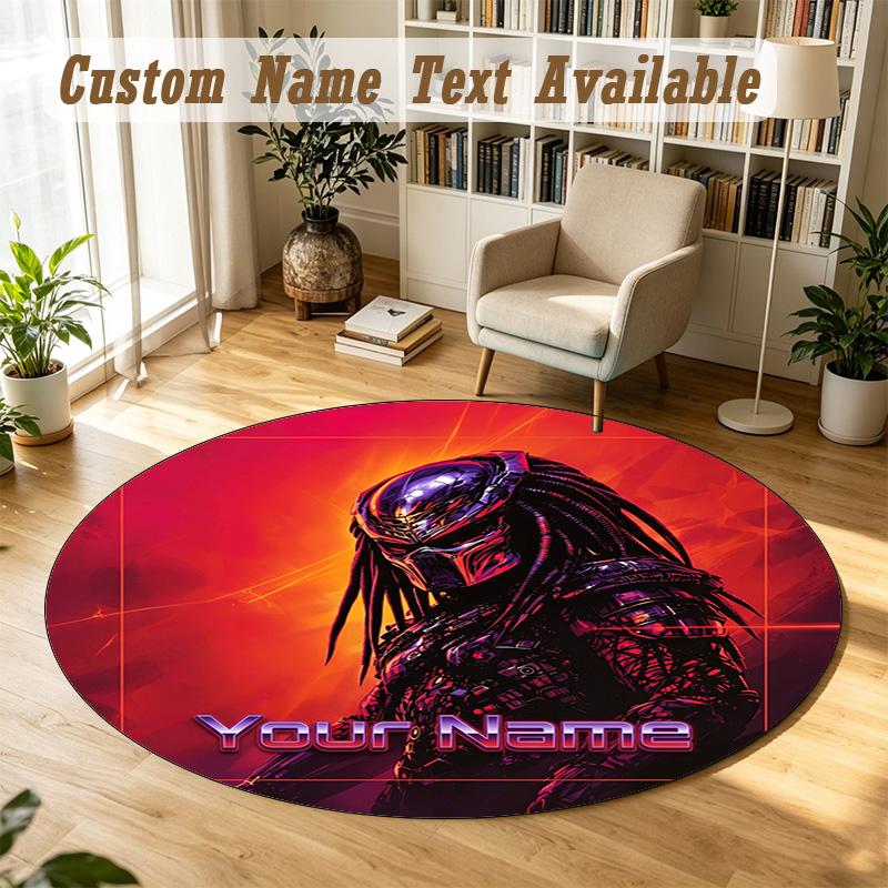 Predator Personalized Round Rug Support Custom Name, Soft Home Decor Mat
