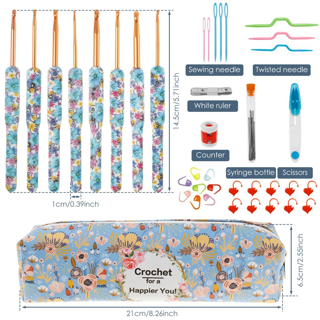 DIY Crochet Hook Tool Set with Storage Bag Soft Grip Protable Knitting Needle Tool Kit Presents for Beginner Knitting Enthusiast