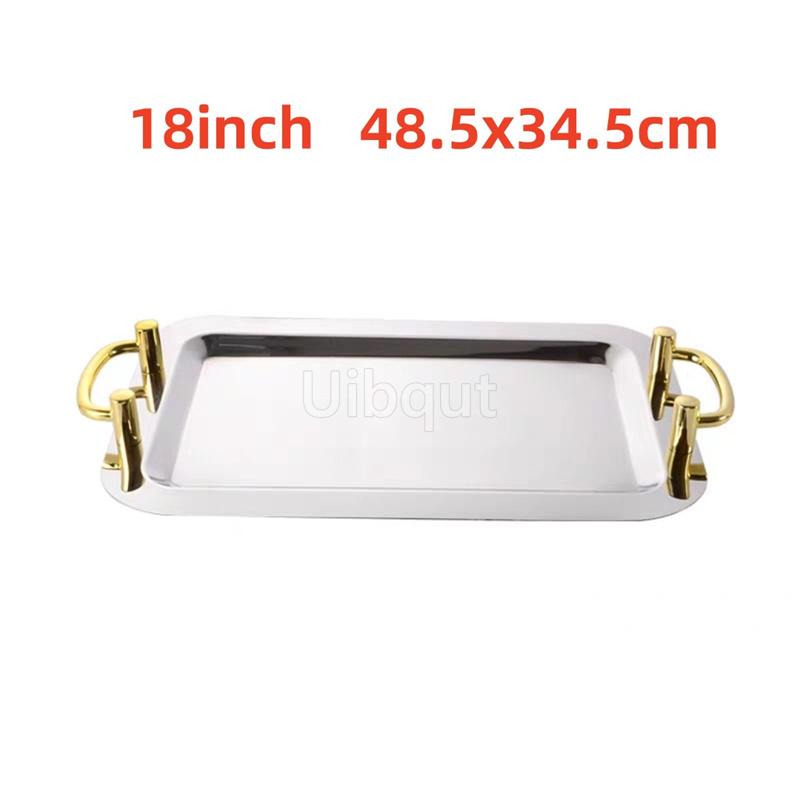 Golden Oval Stainless Steel Big Round Plate Tray Buffet Candy Cake Fruit Mirror Plate Hotel Restaurant Grill Wedding Cute Dish