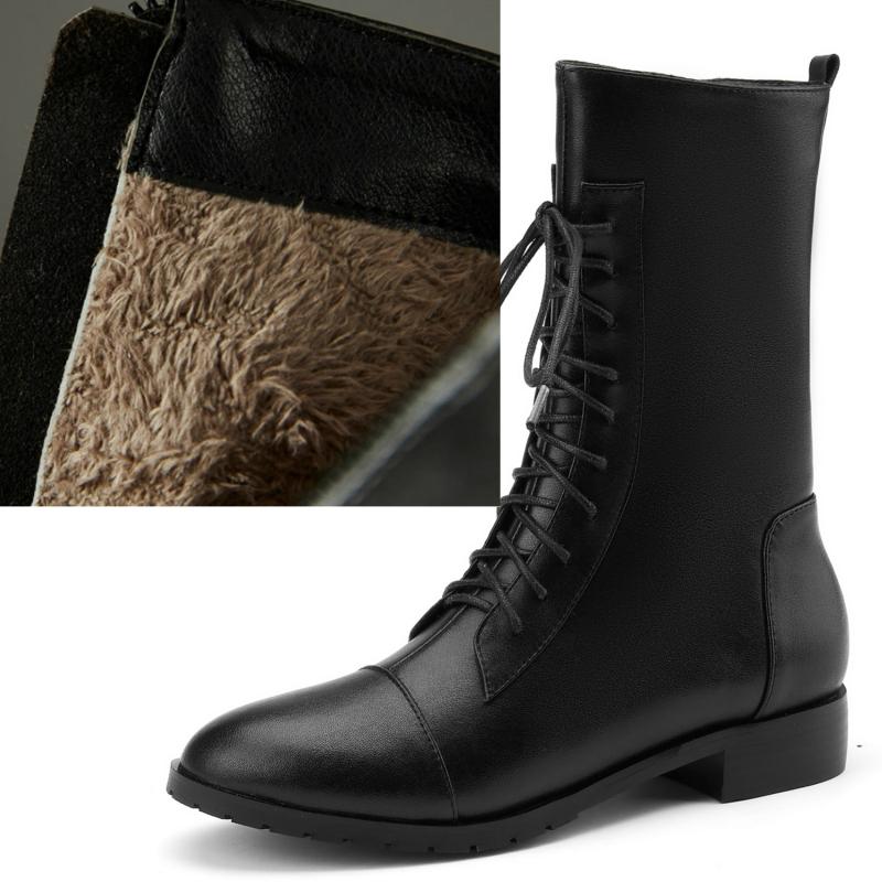 Modă Piele Naturală Botine Femei Casual Iarnă Cizme Scurte Modă Cu Șireturi Negru Alb Încălțăminte Pantofi Dama Mărimi Mari 46 48