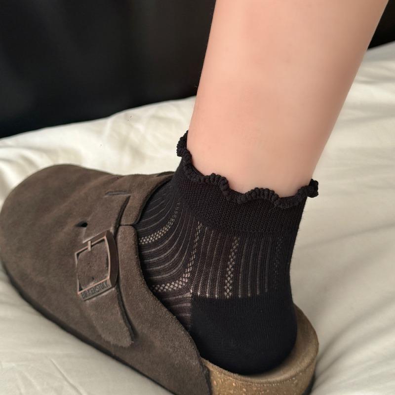 

White Mesh Stockings - Summer Lightweight Lace Mid-calf Socks Without Bones - Postpartum Stockings with Low Heel and Shallow Opening 1 pair чорний