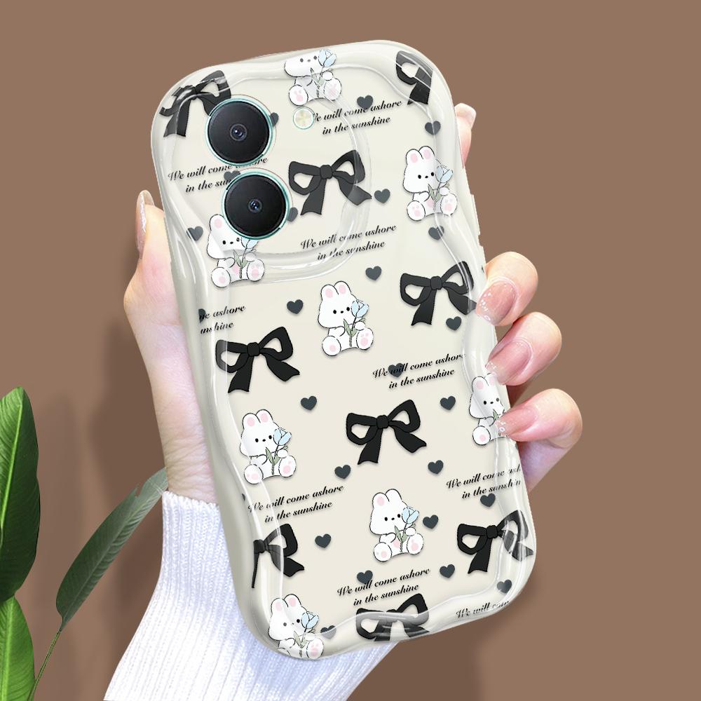 Carcasă cu model de desene animate drăguț cu textura cremă, cu margine ondulată, husă din silicon moale, husă pentru telefon pentru Vivo