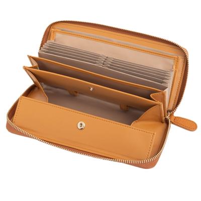 RafiCaro Women's Garcon Wallet, Cowhide Leather Long Wallet, Green, Receipt and Coin Compartment, Box-Shaped, Coin-Through, Large Capacity, Camel