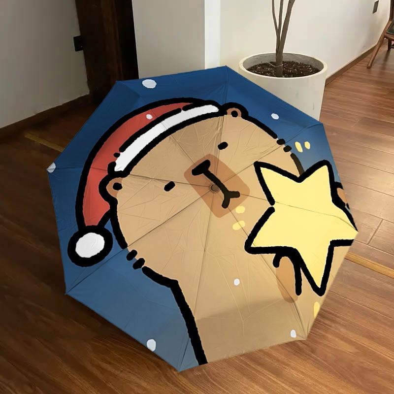 

1pc Cute Capybara Automatic Folding Umbrella, Portable Collapsible Design, 8-Rib Iron Frame, Outdoor Accessory yy250905083