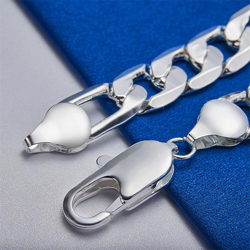 925 sterling silver 8-inch 12mm Figaro bracelet fashionable men's and women's party hip-hop accessories