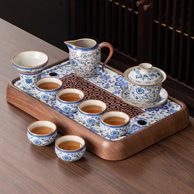 New Ru Kiln Kung Fu Tea Set Home Office Ceramic Teapot Teacup Tea Tray Tea Table A complete set