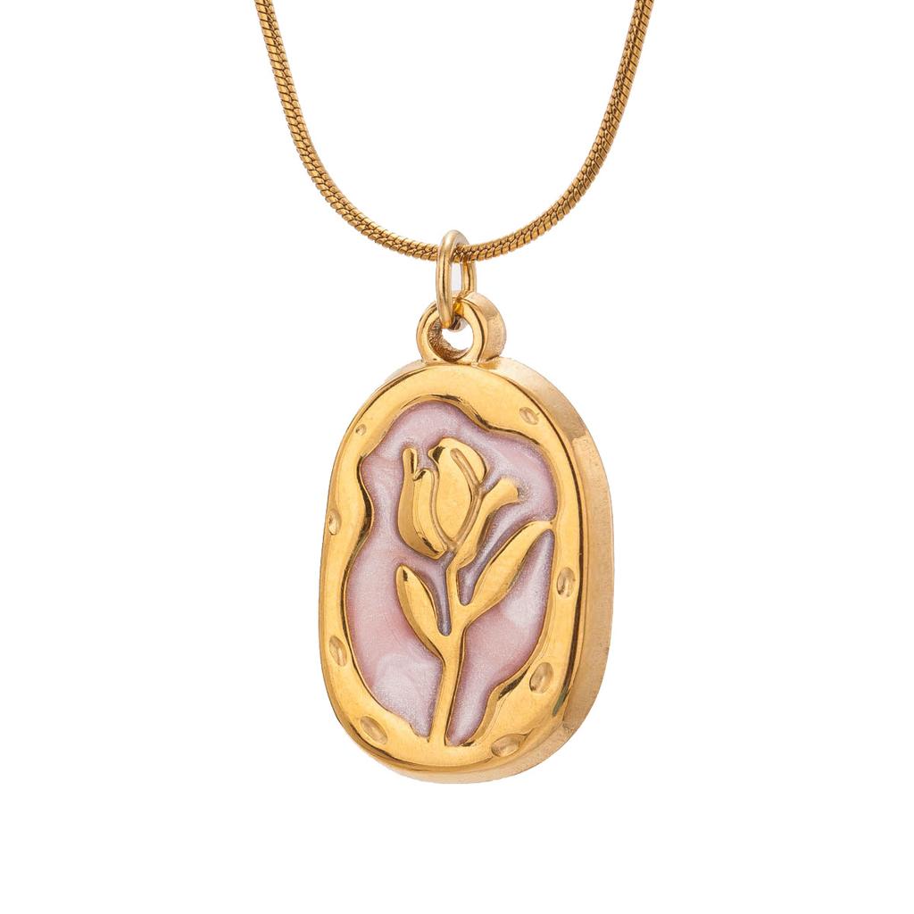 European and American Retro Tuxiang Square Brand Flower Pendant Necklace Light Luxury French High-end Clavicle Chain