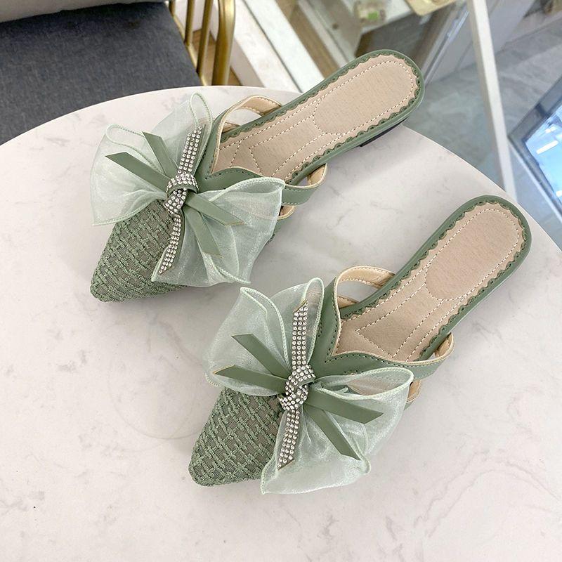 Fashion With Heel Bow Summer 2024 Shoes Plaid Women's Slippers And Ladies Sandals Slides Mules Korea Style Luxury Eva I Footwear New Pvc