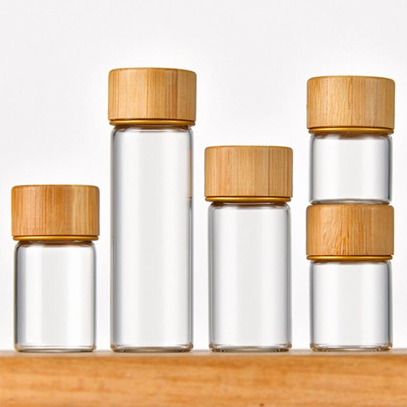 1Pc Clear Glass Bottles With Bamboo Wood Cap Empty Spice Bottles Sealed Reagent Bottle Diy Crafts Decoration Empty Small Jar