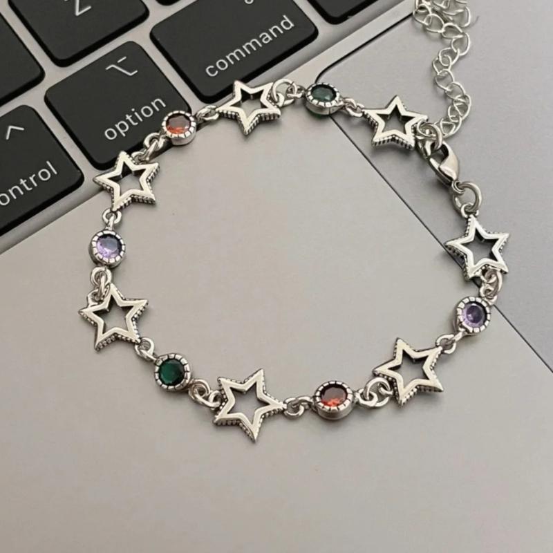 Silver Color Hollow Five-pointed Star Bracelet Zircon Bracelet Female Fashion Grunge Jewelry Adjustable Bracelet