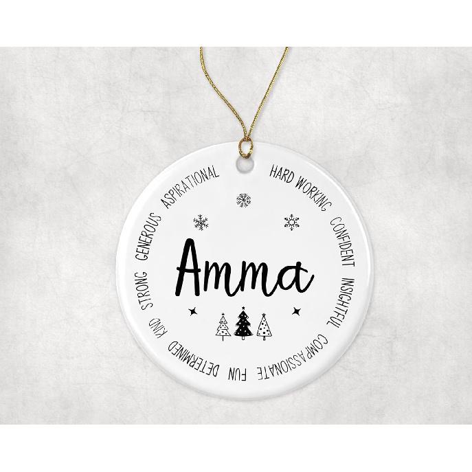 Descriptive Amma Ornament, Best Amma Ever Ornament, Amma Xmas Keepsake Gift from Daughter Or Son, New Amma Ornament, First for Amma Printed on Both Printed on Both Sides