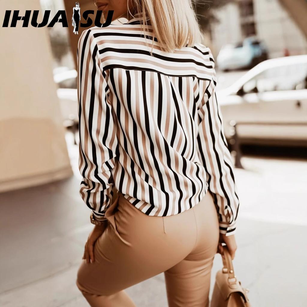 IHUASU Women's Fashion Casual Long Sleeve POLO Neck Blouses & Shirts