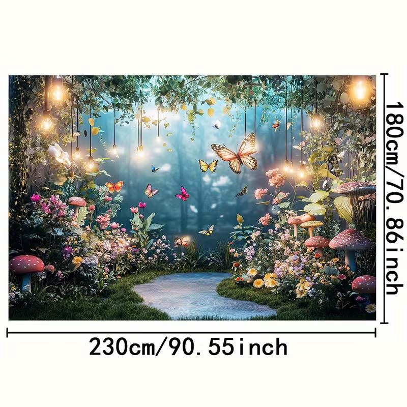 2D Magical Forest Backdrop, Enchanted Butterfly Garden Photo Booth Background