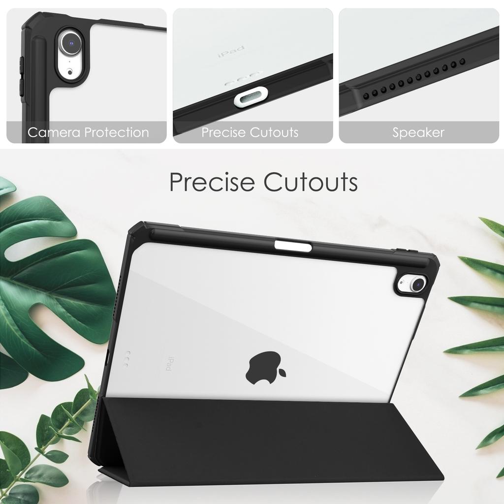 For iPad Air 11 (2025)/(2024) Clear Case PU Leather Auto Wake Sleep Protective Cover with Pen Slot