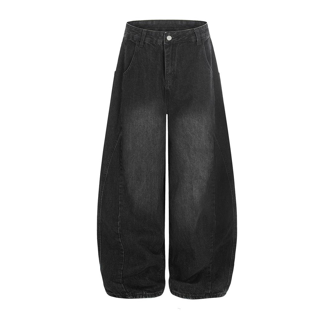 European, American retro washed loose jeans personalized cleanfit scimitar trousers men