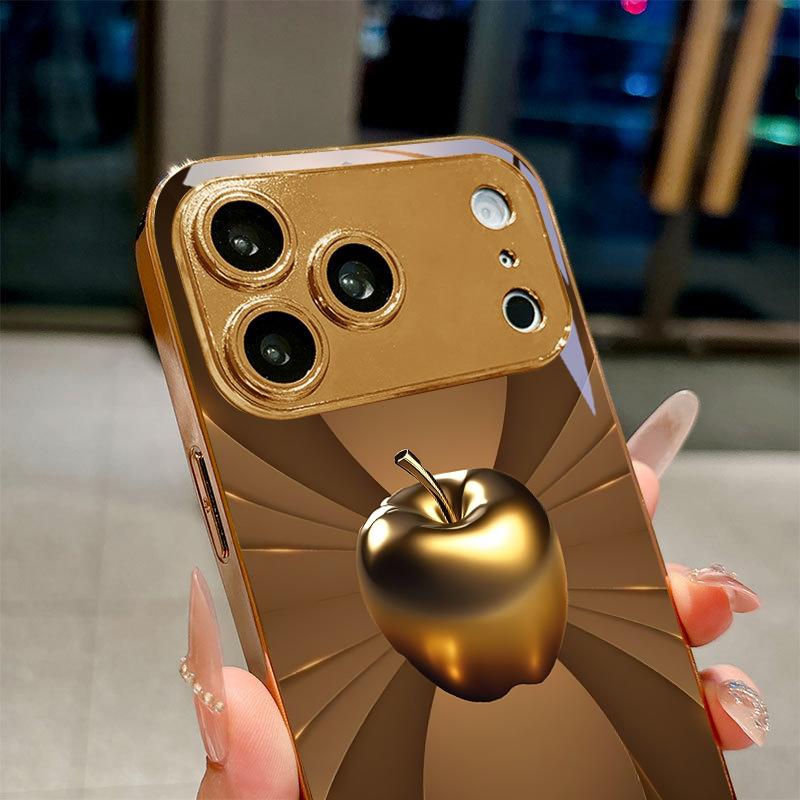 Capa Dourada Premium Metálica Galvanizada para Celular Para iPhone 17Air 17 16 15 14 13 12 11 Pro Max Plus 16E XR 7 8 Xs X Capa de Vidro
