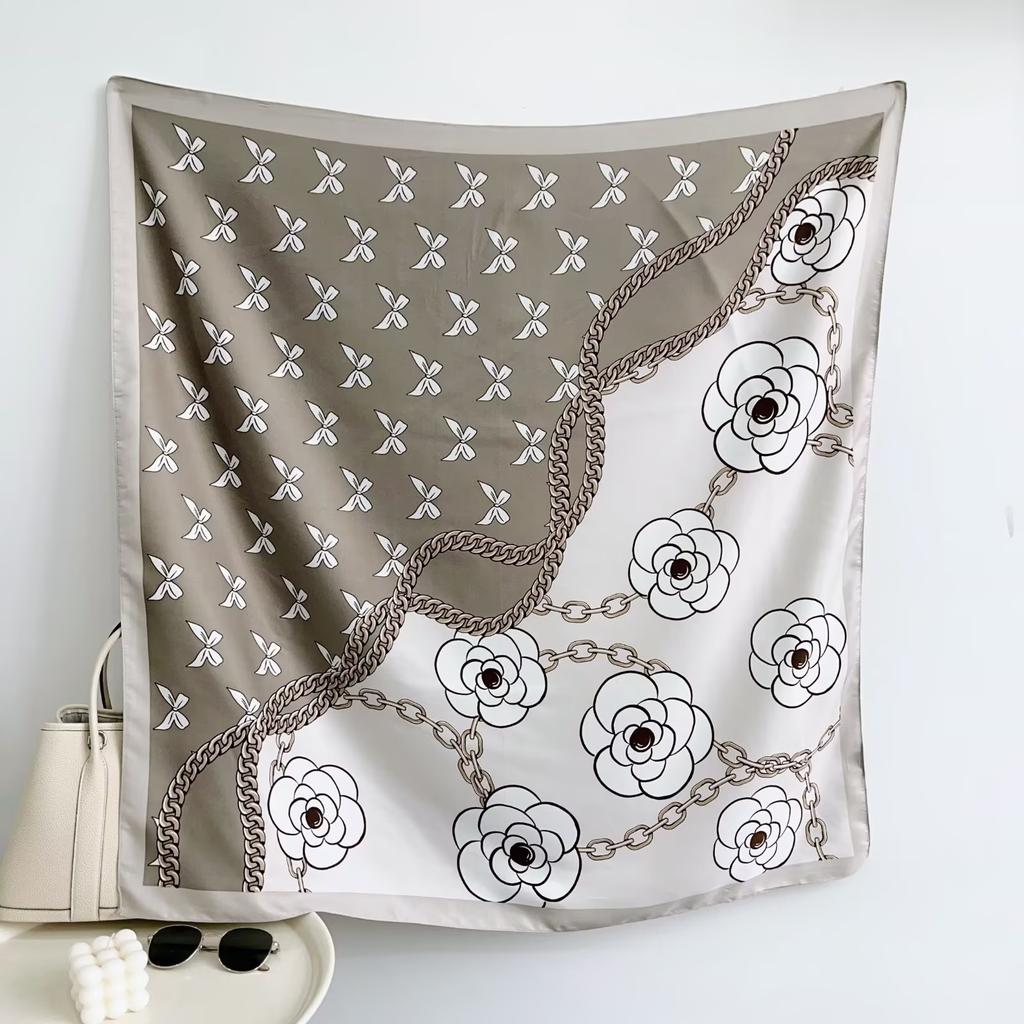 90Cm Blue Cashew Print Headscarf For Women Spring And Summer New Style Emulated Silk Cashew Scarf Satin Color Shawl Scarf