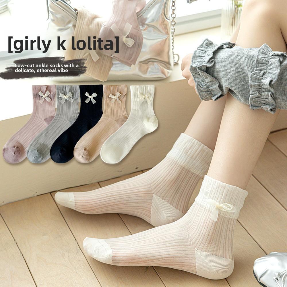 Ladies Spring and Summer Bow Lace Mesh Hollow Pile Socks