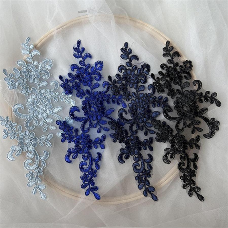 1 par brodert hvit beige svart blomsterlapp reparasjon