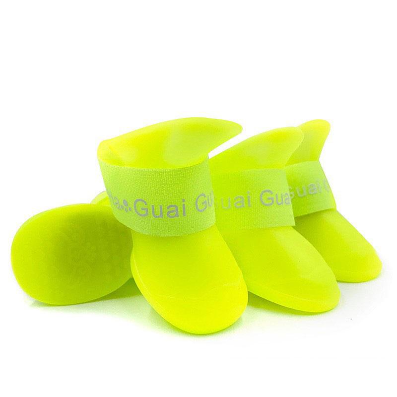 4Pcs Four Legs Waterproof Silicone Anti Slip Pet Shoes Wear-resistant Rain Shoes Soft Sole Jelly Color