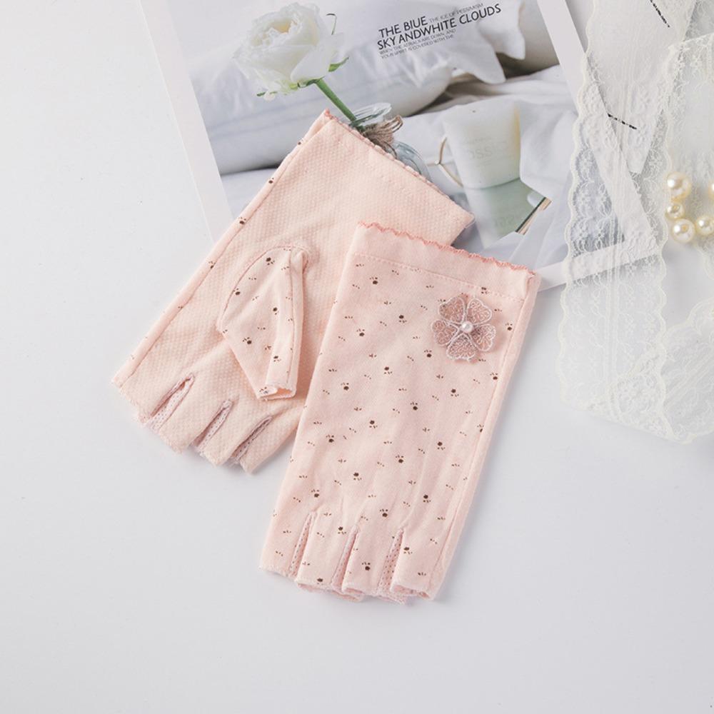 Cotton Women Half-finger Gloves Anti-slip Driving Gloves Fashion Sunscreen Gloves  Outdoor Sports