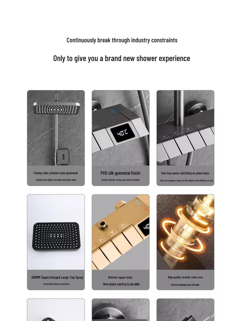 Intelligent All-Copper Digital Display Shower Set with Adjustable Temperature and Pressure for Home Use