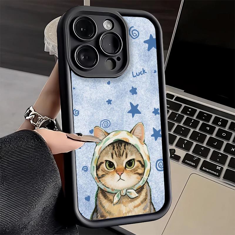 Phone Case for iPhone 17 Air 16E 15 16 Pro Max Cute Floral Headscarf Kitten Cover 14 Plus 13 12 Mini Soft Shell Silicone Fundas