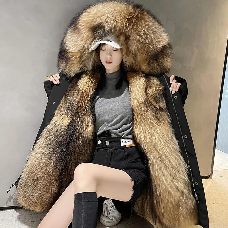 Winter Pie Overcoming Faux Fur Liner Mid-length Women's Parka Coat Plus Velvet Thick Warm Down Jacket