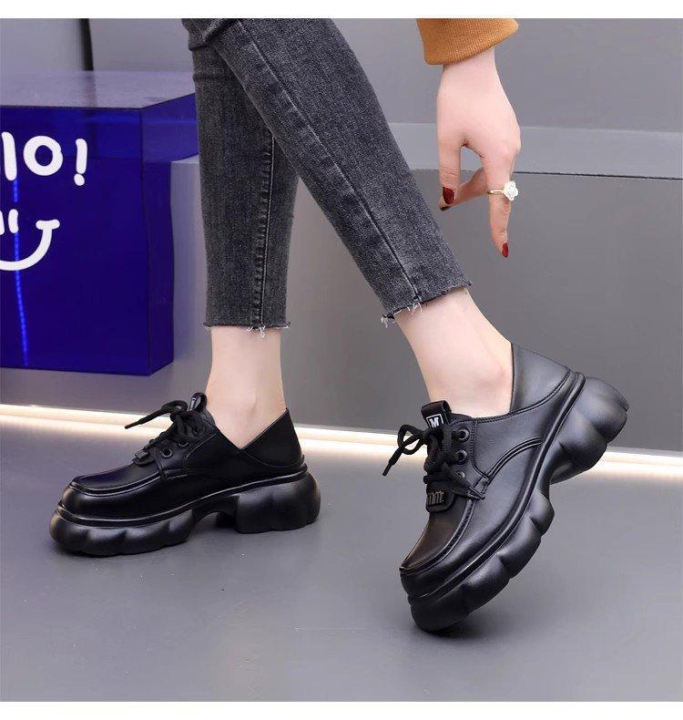 Platform Loafers Small Leather Shoes Women's 2025 New Autumn Fashion Casual Versatile Lace-up British Height-increasing Single Shoes