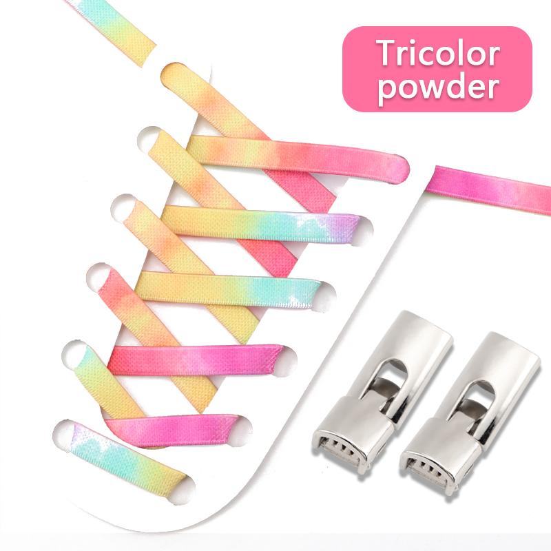 Rainbow Elastic Sneaker Laces Cross Buckle No Tie Shoelaces Adults Kids 8MM Wide Flats Rubber Running Shoelace Shoe Accessories