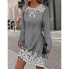 Frühling Sommer Damen Kleider Rundhals Langarm Pflanzen Blumendruck Kleid