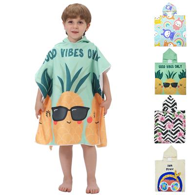 Beach Bathrobe Cartoon Micro-fiber Cartoon Printed Children Bath Towel with Cap Changing Cloak