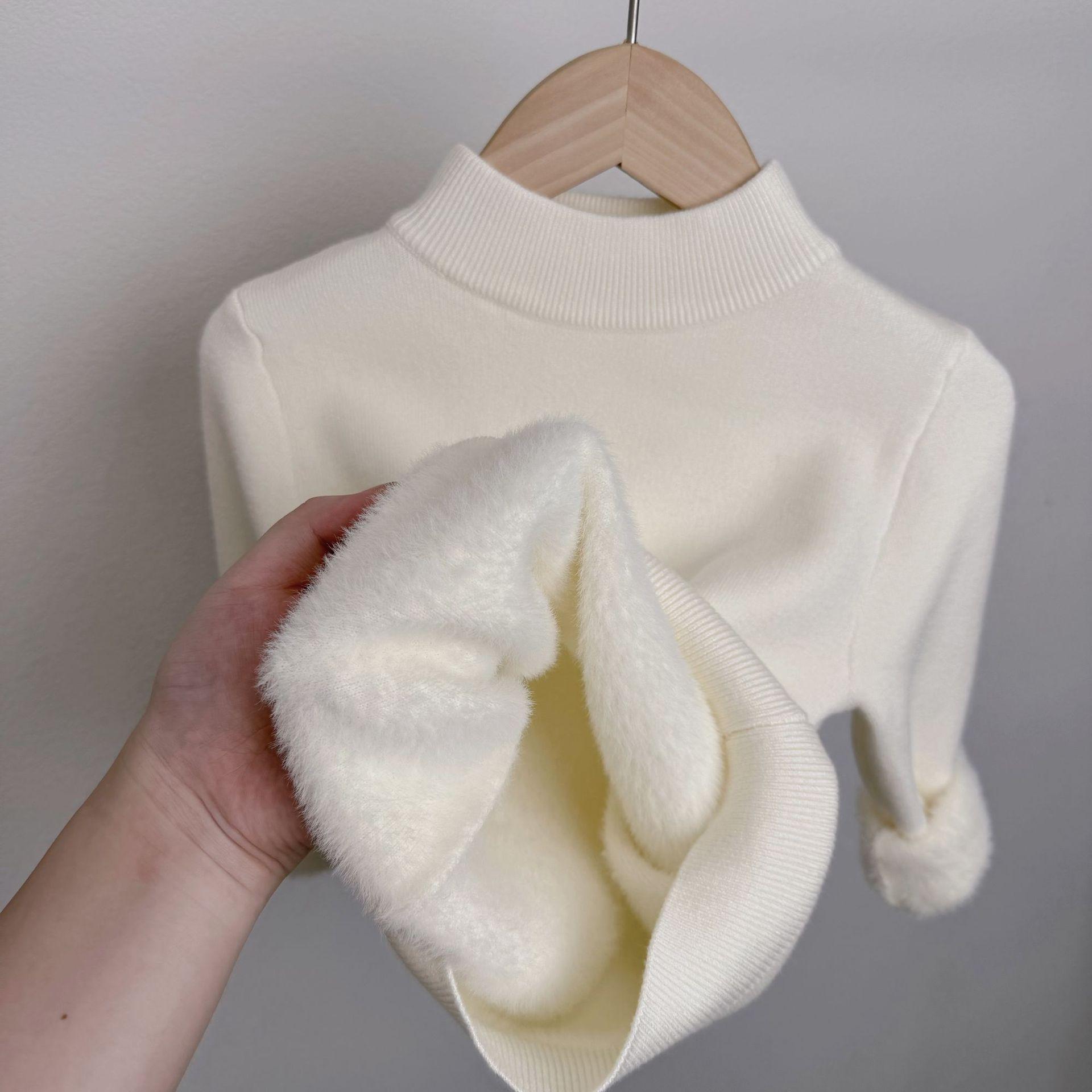 

Зимний шерстяной свитер для девочек с толстым и интегрированным бархатом для детской зимней одежды, вязаный свитер 130 белый