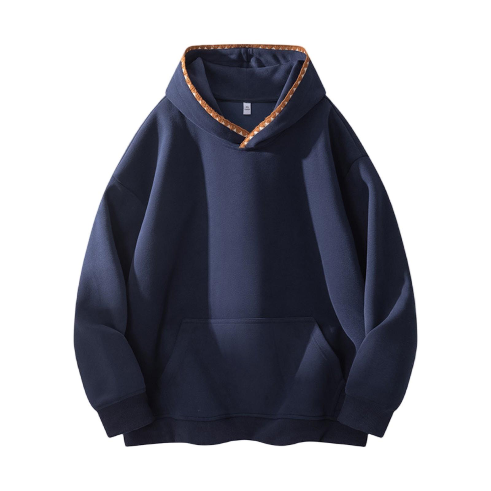 

Мужская свободная толстовка-пуловер с капюшоном однотонная модная повседневная спортивная куртка большого размера M тёмно-синий