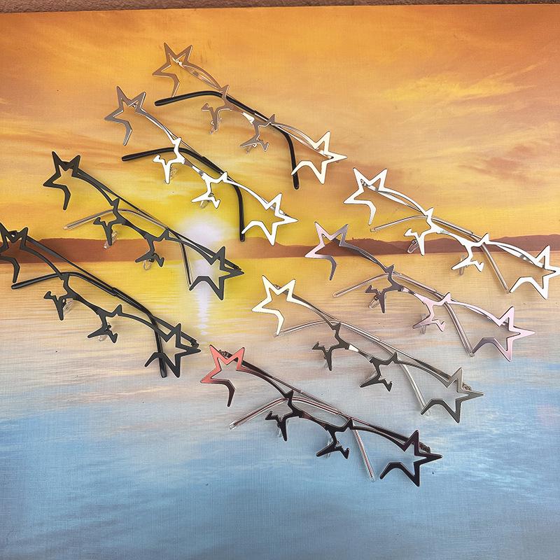 Y2K Halbrahmen Sternenbrille: Zweidimensionale COS-Dekoration für Damen & Herren, Perfekt für Streaming, Clubbing & Street Style.