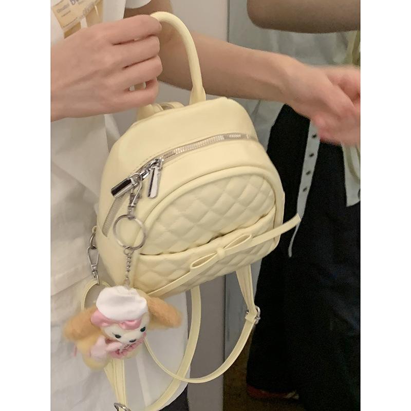 Girly Rhombus Backpack Women's New Fashion Bow Backpack College Style Travel Bag