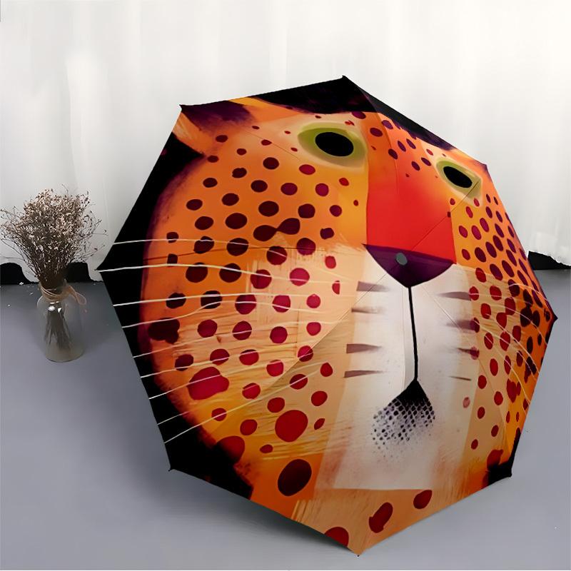 1pc Cheetah Spots Automatic Open/Close Umbrella with Folding feature Compact Travel Umbrella, Lightweight design, for Commuting008
