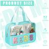 Chenille Letter Patch Clear Travel Bags, Preppy PVC&Nylon Makeup Bag with Handle and Zipper, Waterproof Large Clear Travel Toiletry Bag Storage Bag