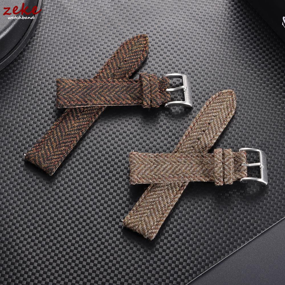 Vintage Genuine Leather Watch Band Tweed Nylon Strap 18mm 20mm 22mm Quick Release Weave Bracelet for Omega for Seiko Smartwatch