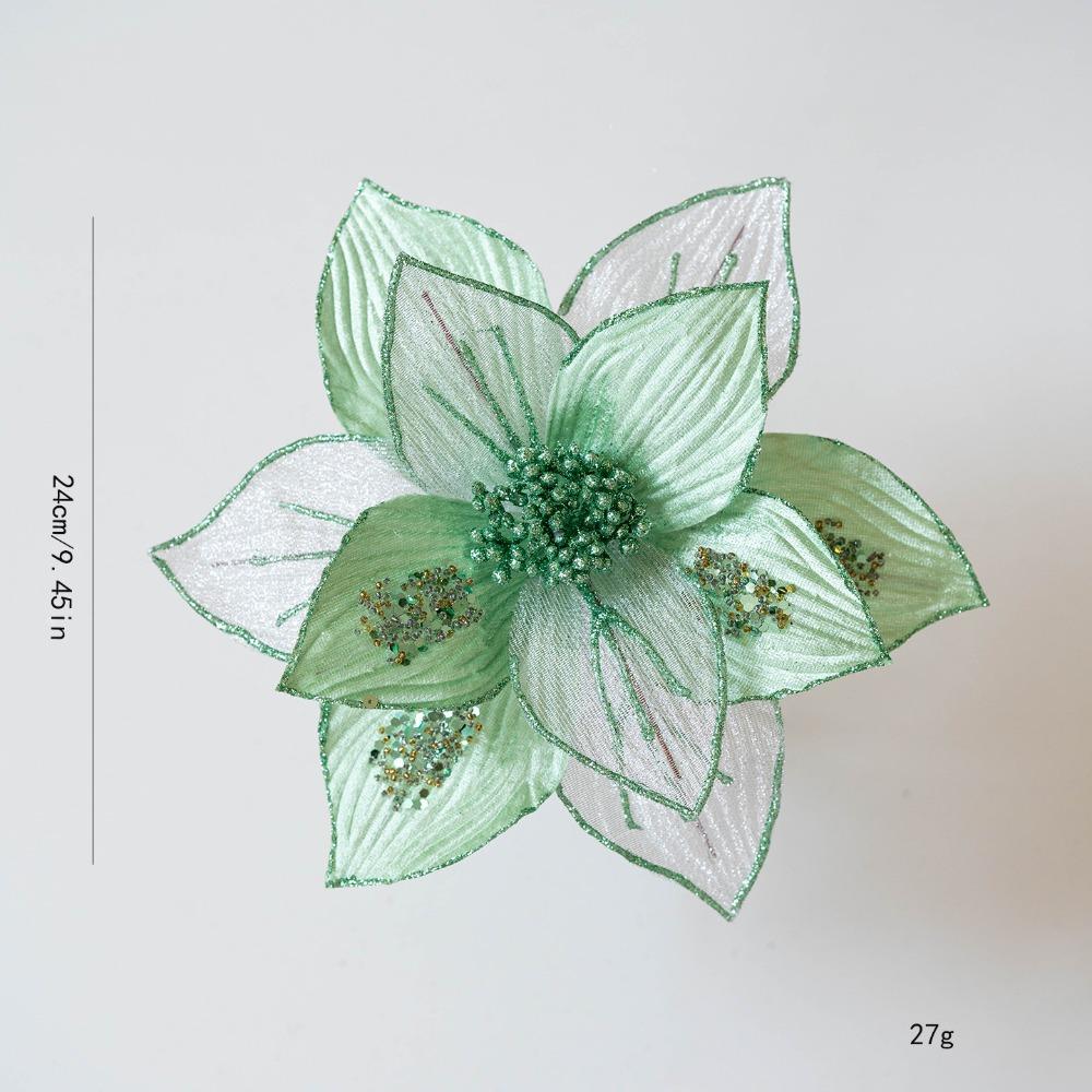 Fabric Plastic Christmas Artificial Flowers 25CM Glitter Fake Flower  Christmas Decor
