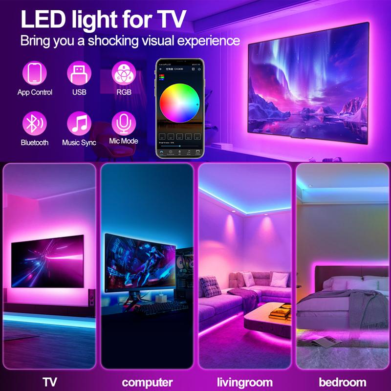 5V USB Bluetooth LED Strip Light SMD 5050 RGB Flexible Tape APP Control TV Background Atmosphere Decor 1-25M