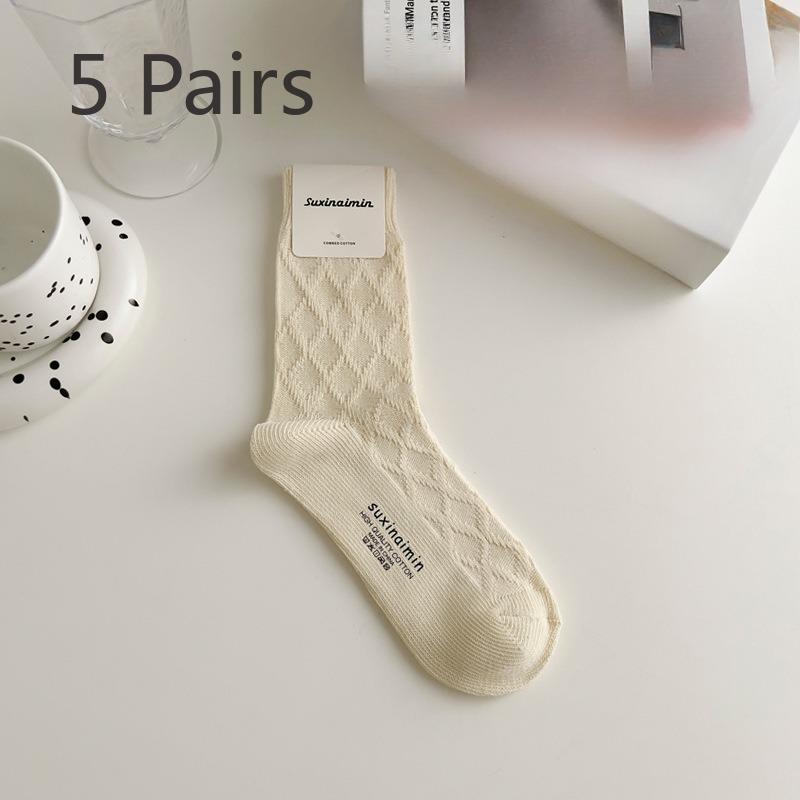 5 Pairs of Female Spring and Autumn Cotton Fashion New Drum Pile Socks