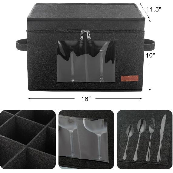 2 Pack Wine Glass Storage Box with Dividers, Stemware Storage Containers for Packing and Moving, China Storage Containers Box for 12 Crystal